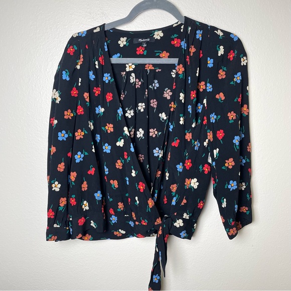 Madewell Wrap Top 3/4 Sleeve in Pressed Flowers Floral Style #K1698 - Picture 3 of 6